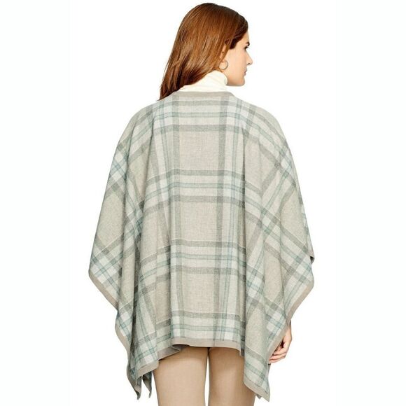 New! RALPH LAUREN Plaid Plus Size Wool Cashmere Blend Poncho Suede-Trim Size 2X - Picture 2 of 8